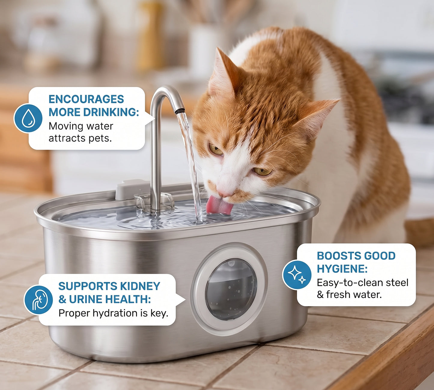 Fresh Sips - Stainless Steel Cat Water Fountain